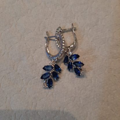 Picture of Boucles d'oreilles argentées Strass feuille bleue nuit 3 cm