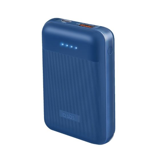 Batterie externe Power Delivery 20 W, 10 000 mAh, finition rainuree soft touch - bleu