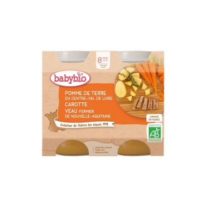 Image de Petits pots viande bébé dès 8 mois, Pomme de terre Carotte Veau Babybio - 2x200g