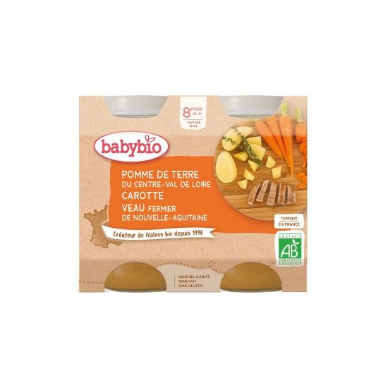 Picture of Petits pots viande bébé dès 8 mois, Pomme de terre Carotte Veau Babybio - 2x200g