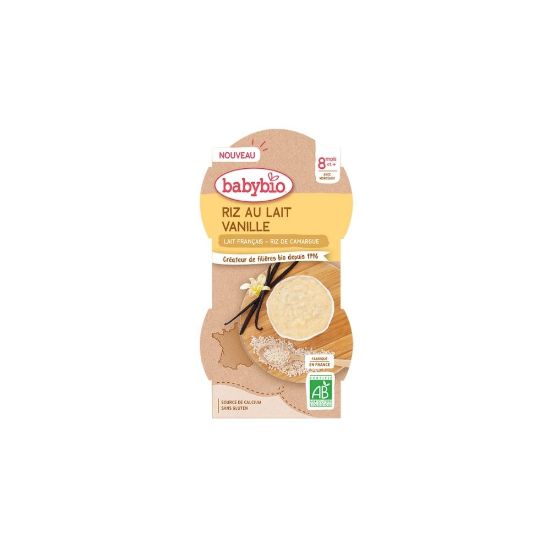 Image de Dessert lacté bébé dès 8 mois, Riz au lait Vanille Babybio - 2x100g