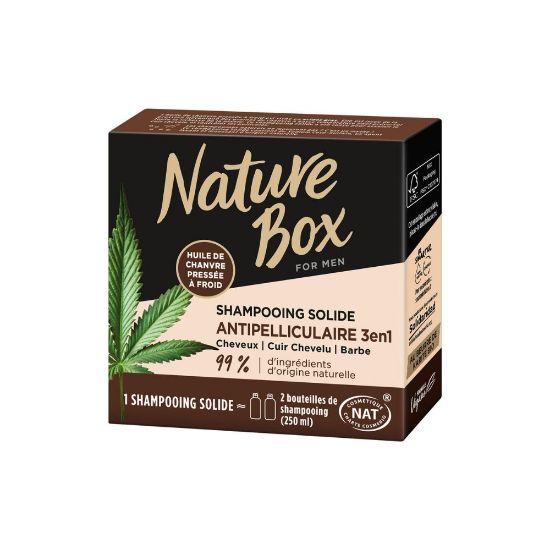 Image de Shampoing solide Antipelliculaire homme 3en1 Cheveux Cuir chevelu et Barbe à l'huile de chanvre Nature Box, 85g