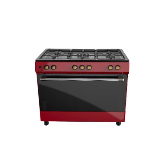 Image de Cuisinière 5 feux gaz + four électrique géant DeRosso DR-9060EFGW1-R - rouge