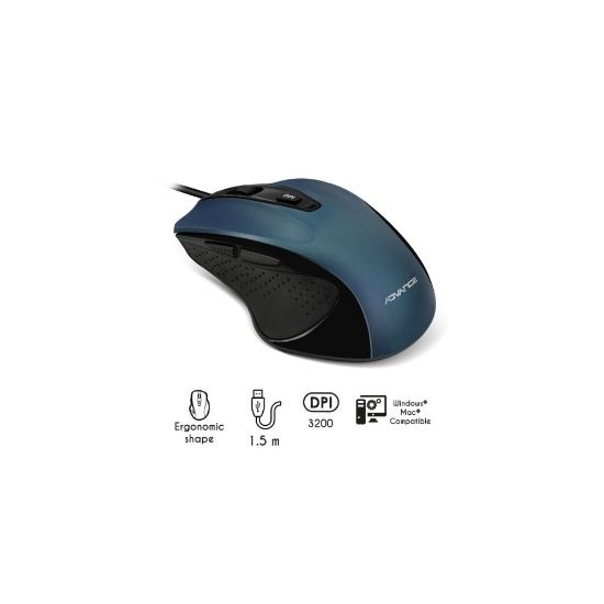 Image de Souris filaire, ergonomique, bleue 6 boutons, 800-1600DPI, USB - ADVANCE 6D SHAPE