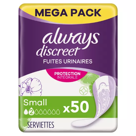 Serviettes Hygiènique Fuites Urinaires Protection Intégrale Small ALWAYS DISCREET (50 Serviettes)