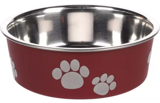 Picture of Gamelle chien chat Kena Rond Bordeaux & Argent - Diamètre 14 cm - 450 ml