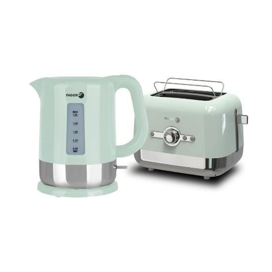 Picture of Pack petit-déjeuner Bouilloire 1,5L 2200W et Grille-pain 2 fentes 870W - Fagor - vert