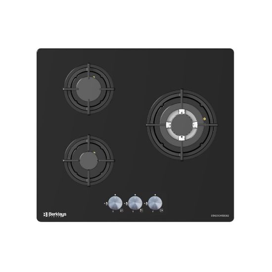 Image de Plaque de cuisson encastrable 60cm 3 feux gaz 6550W - Berklays BTAB3GW0BG02