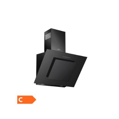Image de Hotte décorative murale inclinée 60cm 512m3/h - Merlin M-HOT60-VN - Verre noir