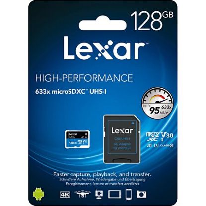 Carte Mémoire Lexar High-Performance 633x 128 Go MicroSDXC avec Adaptateur