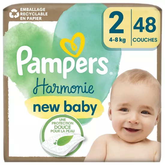 Couches Bébé Pampers Harmonie Taille 2, 4-8 kg, Pack 48 Couches