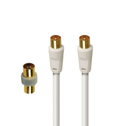 Image de CORDON TV MÂLE/MÂLE 9,52MM BLANC 2M + ADAPTATEUR FEMELLE