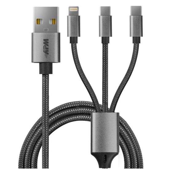 Image de CÂBLE USB 3 EN 1 MICRO, USB-C, LIGHTNING, GRIS, 1M