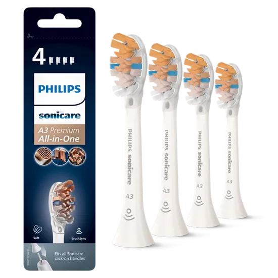 Philips Sonicare A3 Premium Tout-en-un - Lot de 4 Têtes de Brosse