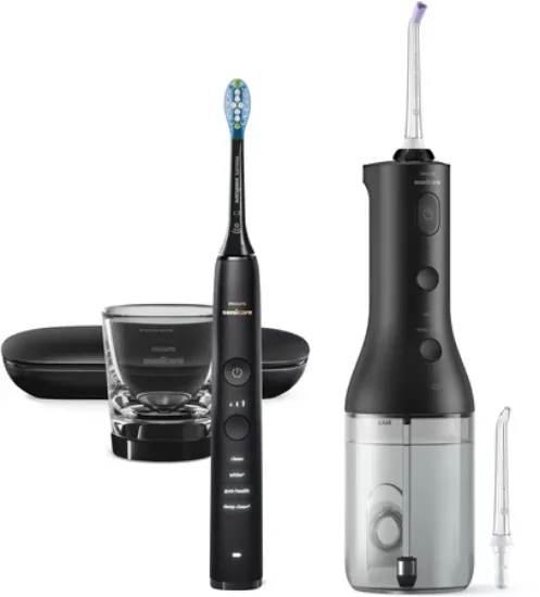 Brosse à dents électrique + Jet dentaire Philips Power Flosser Sans Fil DiamondClean 9000 (HX3886/43)