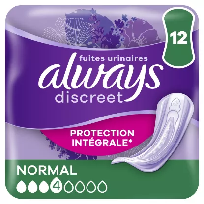 Serviettes Hygiéniques Fuites Urinaires Protection Intégrale Normal Discreet ALWAYS - Pack 12 serviettes