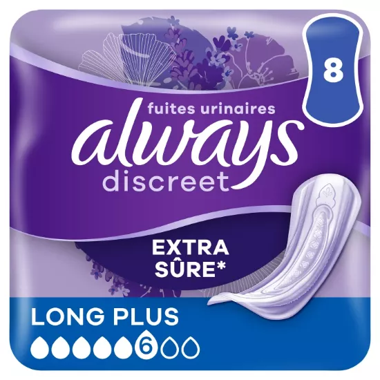 Serviettes Hygiéniques Fuites Urinaires Long Plus Extra sûre Discreet ALWAYS (8 serviettes)