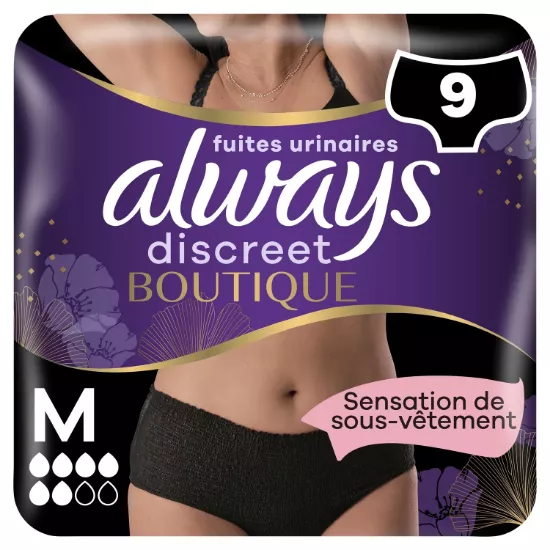 Culottes Fuites Urinaires Taille M Noir Discreet Boutique ALWAYS (9 culottes)