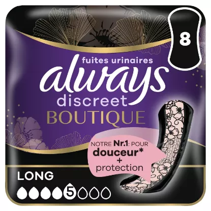 Serviettes Hygiéniques Fuites Urinaires Long Discreet Boutique ALWAYS (8 serviettes)