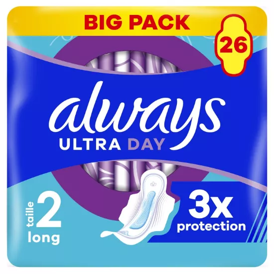 Serviettes Hygiéniques avec Ailettes Long Taille 2 Ultra ALWAYS (26 serviettes)