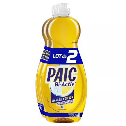 Liquide vaisselle PAIC bi activ vinaigre et sel mineral Lot 2 x 750ml