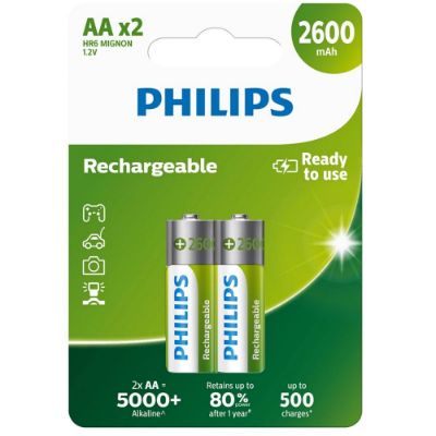 Piles Rechargeables AA - Philips R6B2A260/10 - lot de 2