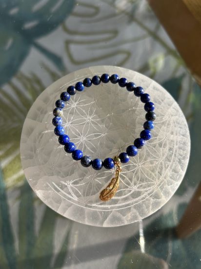 Image de Bracelet Lapis Lazuli  & Plume Dorée