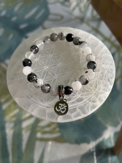 Image de Bracelet quartz tourmaline & Signe Aum 