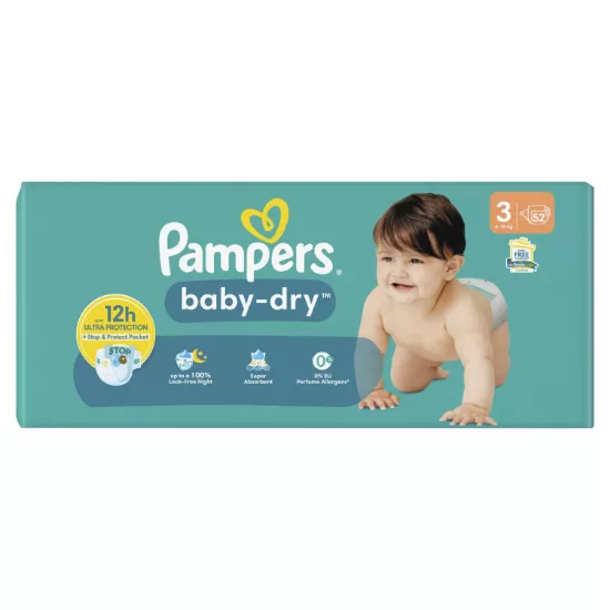 Couches Bébé Pampers Baby-Dry Taille 3 (6-10 kg) - 52 couches