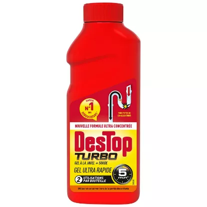 Déboucheur Surpuissant Gel Turbo DESTOP – Flacon 500 mL – Action en 5 min