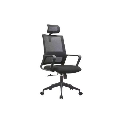 Siège de bureau ergonomique opérateur – Dossier résille & appui-tête – Tissu respirant – Mécanisme basculant – Noir