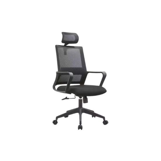 Siège de bureau ergonomique opérateur – Dossier résille & appui-tête – Tissu respirant – Mécanisme basculant – Noir