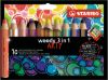 Lot de 10 crayons multi-talents pointe extra-large + 1 taille-crayons - STABILO - Couleurs assorties - Woody 3 in 1 ARTY