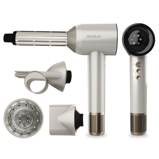 Sèche-Cheveux CECOTEC DryGlam Waves Champagne – 1600 W, Moteur Brushless, Technologie Plasma, 4 Accessoires Coanda