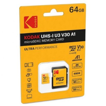 Carte MicroSD 64 Go – Kodak XC UHS-I U3 V30 – Classe 10