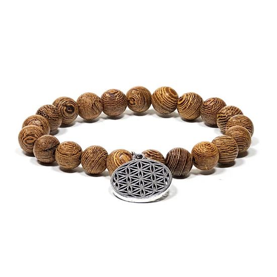 Image de Bracelet mala en bois avec Fleur de Vie 