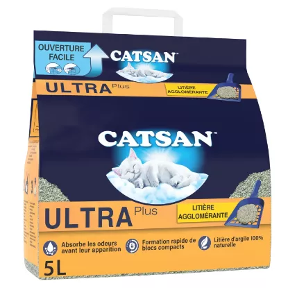 Catsan – Litière agglomérante ultra-absorbante Plus – Sac 5 L