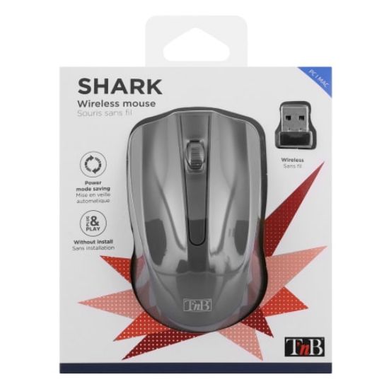Souris sans fil T’nB Shark – optique 1000 dpi – USB 2,4 GHz – design ambidextre