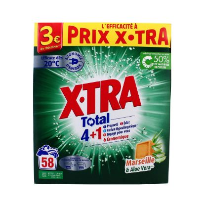 Lessive en poudre X-TRA Savon de Marseille & Aloe Vera – Format env. 3 kg Lessive en poudre X-TRA Savon de Marseille & Aloe Vera – Format env. 3 kg