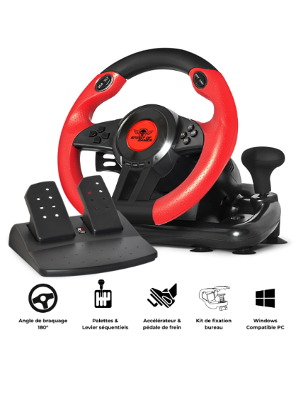 Spirit of Gamer Race Wheel Pro 1 – Volant + Pédalier USB pour PC – Simulation racing complète