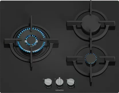 Plaque de cuisson gaz 60cm, 3 foyers dont 1 wok, 8000W - Siemens iQ500 EP6A6CI10 - Noir  Plaque de cuisson gaz 60cm, 3 foyers dont 1 wok, 8000W - Siemens iQ500 EP6A6CI10 - Noir