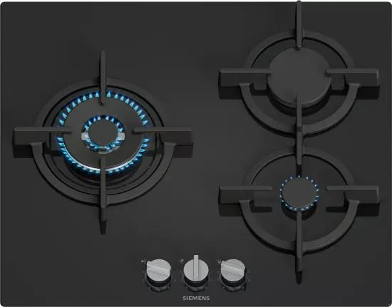 Plaque de cuisson gaz 60cm, 3 foyers dont 1 wok, 8000W - Siemens iQ500 EP6A6CI10 - Noir 