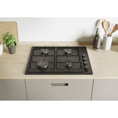 Plaque de cuisson gaz encastrable 60cm, 4 foyers, 7000W - Candy CHW640BLB - noir