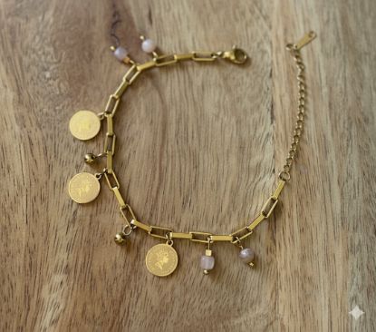 Bracelet acier inoxydable Pièces et Pierre de soleil